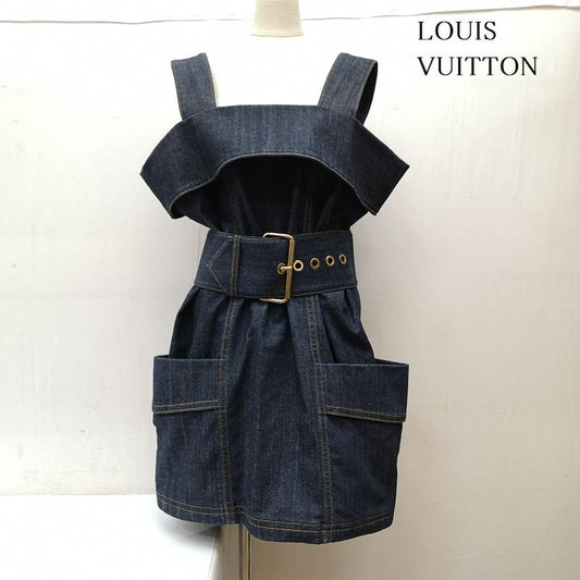 ルイヴィトン LOUIS VUITTON ワンピース ミニスカート 23SS デニム ワンピース チュニック 太ベルト モノグラム RW231B CKJ FORO67 36 インディゴ / インディゴ / Indigo レディース USED 古着 中古 50140927