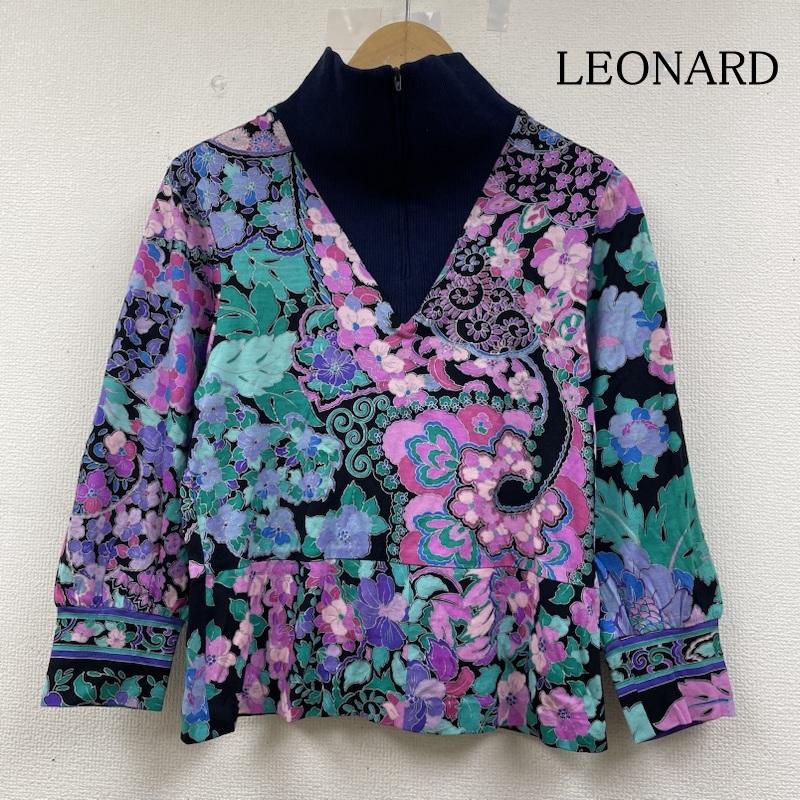 レオナール LEONARD ジャケット、上着 ジャンパー、ブルゾン 七分丈 ジャケット カットソー ハイネック ハーフジップ 花柄 総柄 ロゴ プリント 花柄 X 総柄 X ロゴ、文字 X プリント マルチカラー / マルチカラー / multicolor X 紺 / ネイビー / navy レディース USED 古着 中古 50140949
