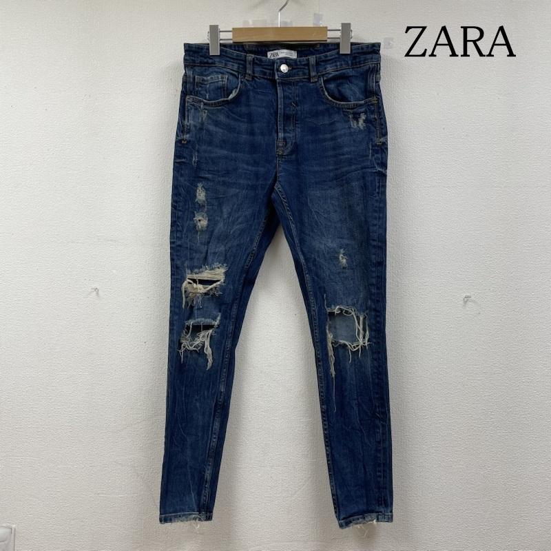 ザラ ZARA パンツ デニム、ジーンズ リペア加工 ボタンフライ スキニー テーパード ジーンズ デニム ダメージ加工 32インチ 無地 インディゴ / インディゴ / Indigo メンズ USED 古着 中古 50140955