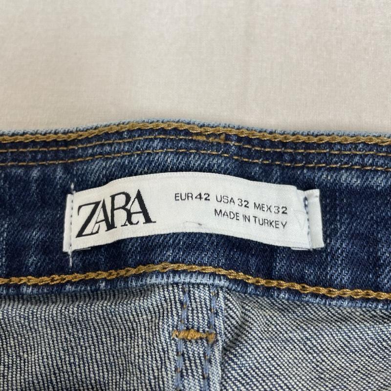 ザラ ZARA パンツ デニム、ジーンズ リペア加工 ボタンフライ スキニー テーパード ジーンズ デニム ダメージ加工 32インチ 無地 インディゴ / インディゴ / Indigo メンズ USED 古着 中古 50140955