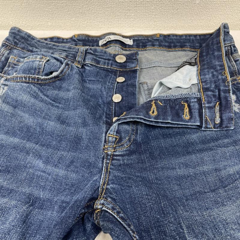 ザラ ZARA パンツ デニム、ジーンズ リペア加工 ボタンフライ スキニー テーパード ジーンズ デニム ダメージ加工 32インチ 無地 インディゴ / インディゴ / Indigo メンズ USED 古着 中古 50140955