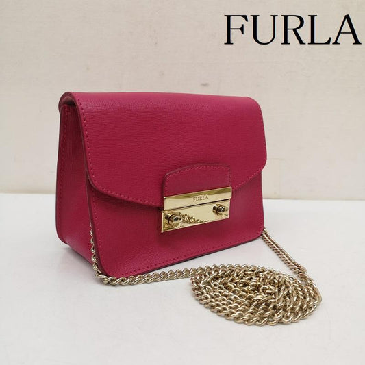 フルラ FURLA ショルダーバッグ ショルダーバッグ メトロポリス チェーン ショルダー レザー バッグ 桃 / ピンク / pink X 金 / ゴールド / gold color レディース USED 古着 中古 50141004