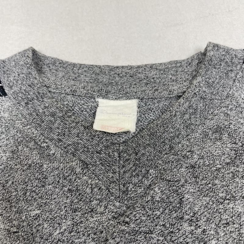 チャンピオン Champion カットソー 半袖 80s 90s ラグラン 半袖 リンガーTシャツ ロゴ 刺繍 袖ロゴテープ プリント Vネック シャツ カットソー L ロゴ、文字 X 刺繍 X プリント 灰 / グレー / gray メンズ USED 古着 中古 50141008