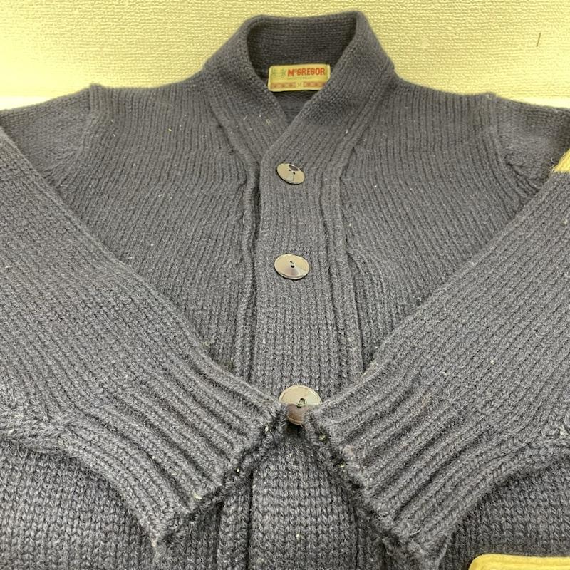 マックレガー McGREGOR カーディガン 長袖 70s ヴィンテージ 長袖 レタード セーター カーディガン ロゴパッチ 刺繍 ワッペン ボタン M ロゴ、文字 X 刺繍 紺 / ネイビー / navy メンズ USED 古着 中古 50141111