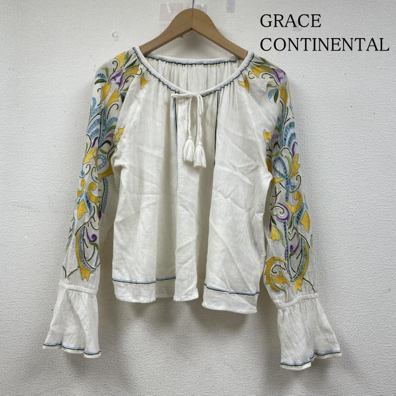 グレースコンチネンタル GRACE CONTINENTAL カットソー 長袖 マルチ カットワーク カフタントップ スリーブ刺繍 長袖 ブラウス フリル袖 胸元リボン 36 刺繍 X  アイボリー / アイボリー / X マルチカラー / マルチカラー / multicolor レディース USED 古着 中古 50141125