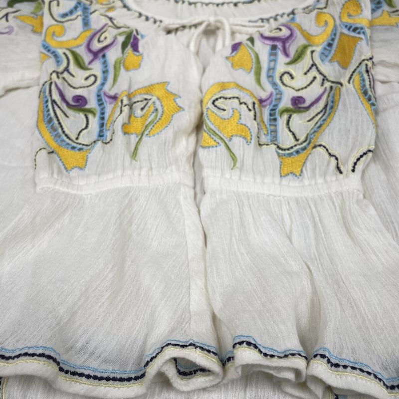 グレースコンチネンタル GRACE CONTINENTAL カットソー 長袖 マルチ カットワーク カフタントップ スリーブ刺繍 長袖 ブラウス フリル袖 胸元リボン 36 刺繍 X  アイボリー / アイボリー / X マルチカラー / マルチカラー / multicolor レディース USED 古着 中古 50141125