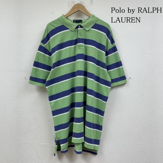 ポロバイラルフローレン Polo by RALPH LAUREN ポロシャツ 半袖 90s オーバーサイズ 半袖 ポロシャツ ボーダー柄 鹿の子 ポニーロゴ 刺繍 ワンポイント ハーフボタン 大きめ ビッグシルエット XXL ロゴ、文字 X 刺繍 X ワンポイント X ボーダー柄 白 / ホワイト / white X 青 / ブルー / blue X 黄緑 / イエローグリーン / メンズ USED 古着 中古 50141132