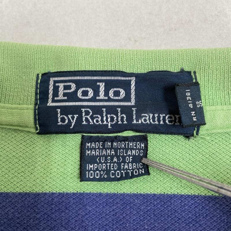 ポロバイラルフローレン Polo by RALPH LAUREN ポロシャツ 半袖 90s オーバーサイズ 半袖 ポロシャツ ボーダー柄 鹿の子 ポニーロゴ 刺繍 ワンポイント ハーフボタン 大きめ ビッグシルエット XXL ロゴ、文字 X 刺繍 X ワンポイント X ボーダー柄 白 / ホワイト / white X 青 / ブルー / blue X 黄緑 / イエローグリーン / メンズ USED 古着 中古 50141132