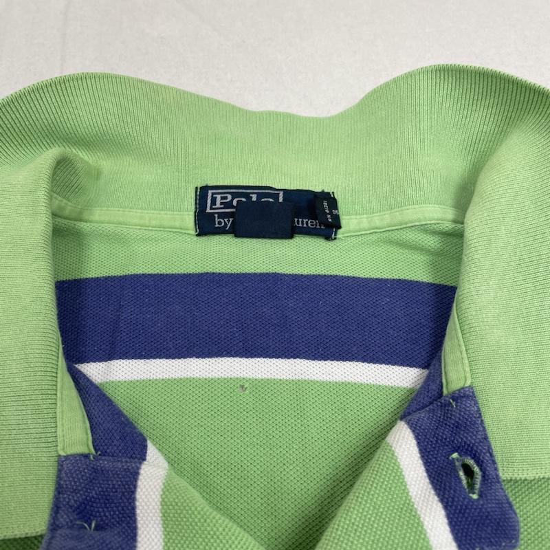 ポロバイラルフローレン Polo by RALPH LAUREN ポロシャツ 半袖 90s オーバーサイズ 半袖 ポロシャツ ボーダー柄 鹿の子 ポニーロゴ 刺繍 ワンポイント ハーフボタン 大きめ ビッグシルエット XXL ロゴ、文字 X 刺繍 X ワンポイント X ボーダー柄 白 / ホワイト / white X 青 / ブルー / blue X 黄緑 / イエローグリーン / メンズ USED 古着 中古 50141132