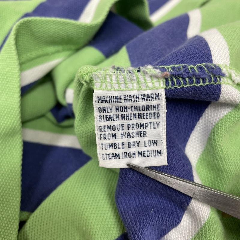 ポロバイラルフローレン Polo by RALPH LAUREN ポロシャツ 半袖 90s オーバーサイズ 半袖 ポロシャツ ボーダー柄 鹿の子 ポニーロゴ 刺繍 ワンポイント ハーフボタン 大きめ ビッグシルエット XXL ロゴ、文字 X 刺繍 X ワンポイント X ボーダー柄 白 / ホワイト / white X 青 / ブルー / blue X 黄緑 / イエローグリーン / メンズ USED 古着 中古 50141132