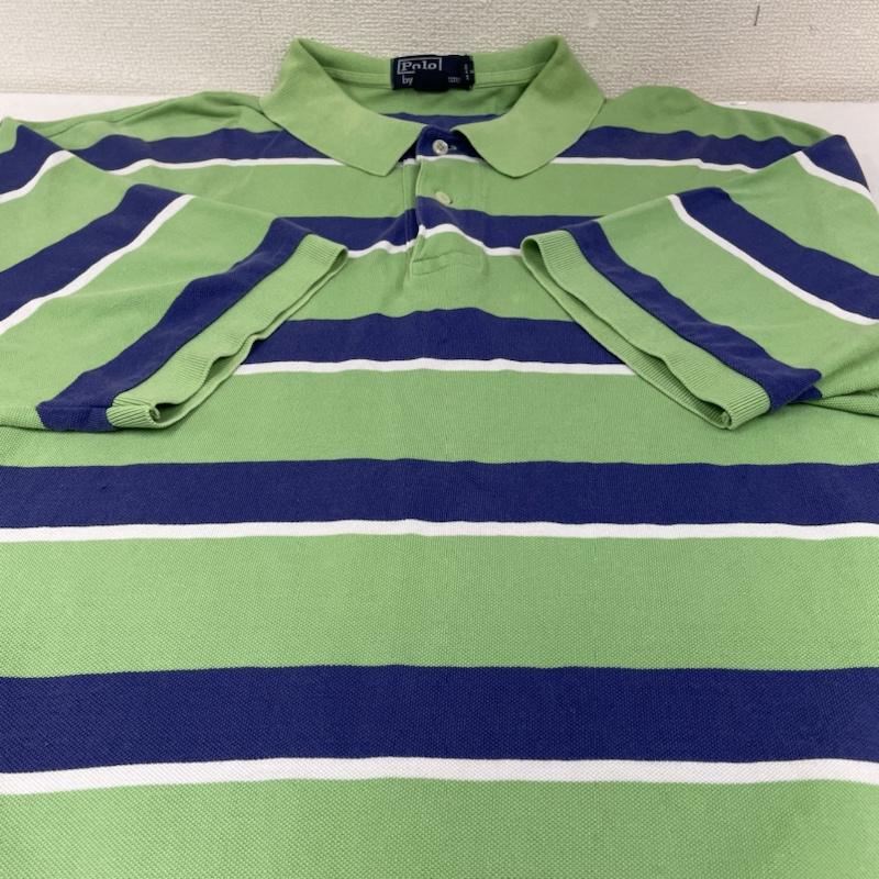 ポロバイラルフローレン Polo by RALPH LAUREN ポロシャツ 半袖 90s オーバーサイズ 半袖 ポロシャツ ボーダー柄 鹿の子 ポニーロゴ 刺繍 ワンポイント ハーフボタン 大きめ ビッグシルエット XXL ロゴ、文字 X 刺繍 X ワンポイント X ボーダー柄 白 / ホワイト / white X 青 / ブルー / blue X 黄緑 / イエローグリーン / メンズ USED 古着 中古 50141132