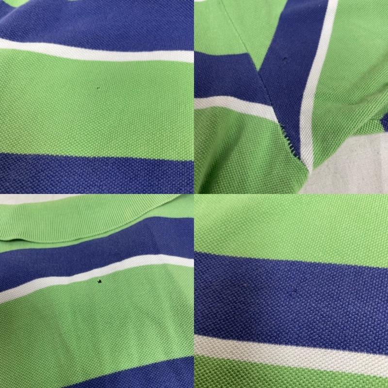 ポロバイラルフローレン Polo by RALPH LAUREN ポロシャツ 半袖 90s オーバーサイズ 半袖 ポロシャツ ボーダー柄 鹿の子 ポニーロゴ 刺繍 ワンポイント ハーフボタン 大きめ ビッグシルエット XXL ロゴ、文字 X 刺繍 X ワンポイント X ボーダー柄 白 / ホワイト / white X 青 / ブルー / blue X 黄緑 / イエローグリーン / メンズ USED 古着 中古 50141132