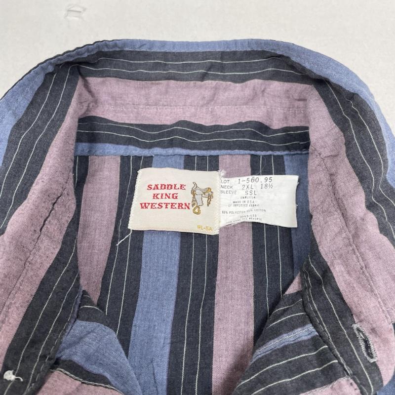 古着 USED シャツ、ブラウス 半袖 80s 80年代 SADDLE KING WESTERN 半袖 ウエスタンシャツ ブラウス 胸ポケット ボタン ストライプ USA製 大きめ サイズ2XL - ストライプ マルチカラー / マルチカラー / multicolor メンズ USED 古着 中古 50141238
