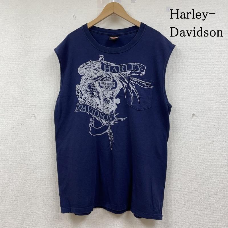 ハーレーダビッドソン Harley-Davidson タンクトップ タンクトップ ノースリーブ タンクトップ 両面 ロゴ プリント クルーネック バイク バイカー ロゴ、文字 X プリント X  紺 / ネイビー / navy メンズ USED 古着 中古 50141239