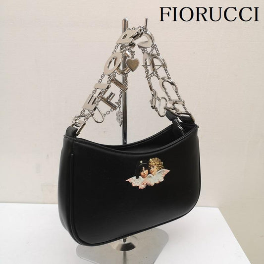 フィオルッチ FIORUCCI ハンドバッグ ハンドバッグ 天使 エンジェル ショルダー バッグ ロゴ ショルダー - 黒 / ブラック / black X 金 / ゴールド / gold color レディース USED 古着 中古 50141258