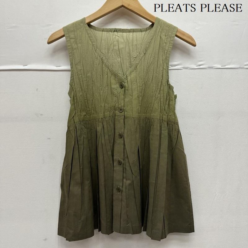 プリーツプリーズ PLEATS PLEASE タンクトップ タンクトップ ISSEY MIYAKE ノースリーブ シワ プリーツ 加工 グラデーション ベスト PP93-PE971 3 緑 / グリーン / green レディース USED 古着 中古 50141272