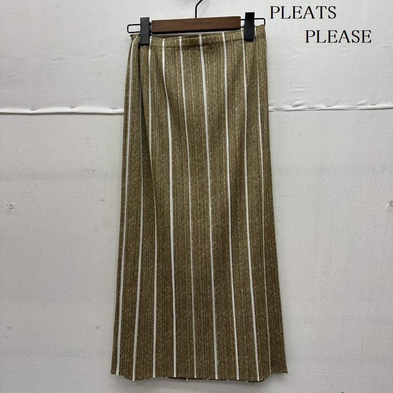 プリーツプリーズ PLEATS PLEASE スカート ロングスカート ISSEY MIYAKE プリーツ ギャザー ストライプ ロング スカート PP01-JG503 3 金 / ゴールド / gold color レディース USED 古着 中古 50141279