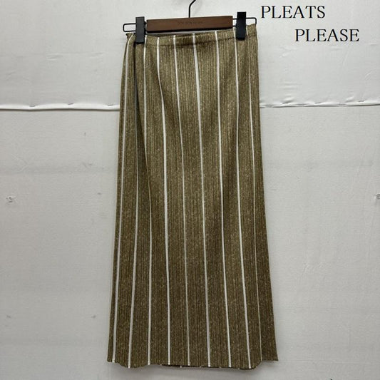 プリーツプリーズ PLEATS PLEASE スカート ロングスカート ISSEY MIYAKE プリーツ ギャザー ストライプ ロング スカート PP01-JG503 3 金 / ゴールド / gold color レディース USED 古着 中古 50141279