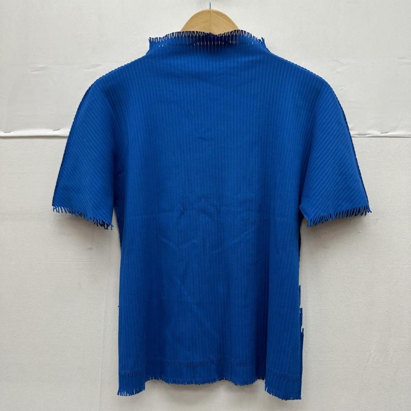 プリーツプリーズ PLEATS PLEASE カットソー 半袖 ISSEY MIYAKE ハイネック フリンジ A-POC カットアウト カットソー PP74-LK913 3 青 / ブルー / blue レディース USED 古着 中古 50141283