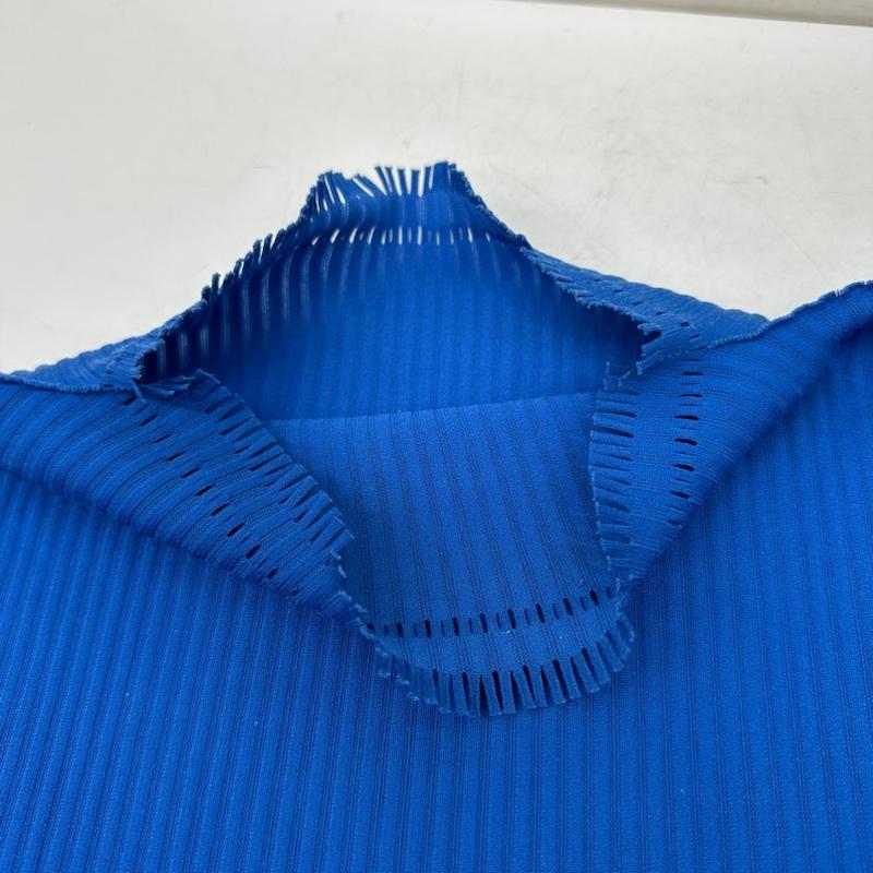 プリーツプリーズ PLEATS PLEASE カットソー 半袖 ISSEY MIYAKE ハイネック フリンジ A-POC カットアウト カットソー PP74-LK913 3 青 / ブルー / blue レディース USED 古着 中古 50141283