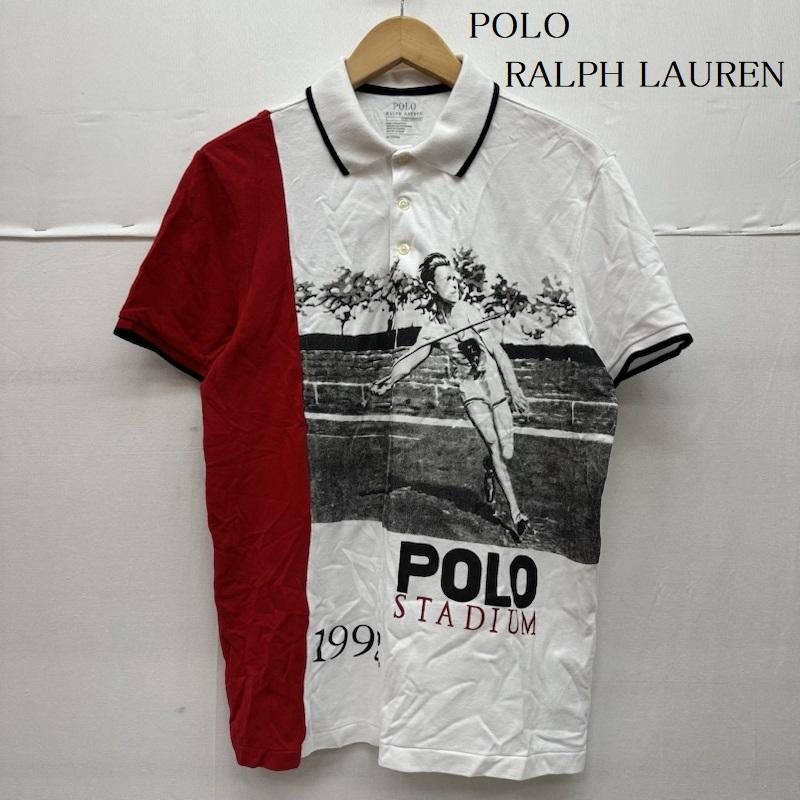 ポロラルフローレン POLO RALPH LAUREN ポロシャツ 半袖 1992 STADIUM 復刻 槍投げ プリント ポロシャツ M 白 / ホワイト / white X 赤 / レッド / red メンズ USED 古着 中古 50141345