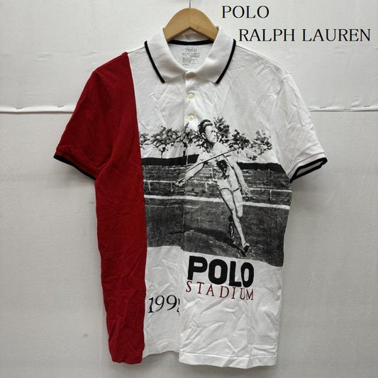ポロラルフローレン POLO RALPH LAUREN ポロシャツ 半袖 1992 STADIUM 復刻 槍投げ プリント ポロシャツ M 白 / ホワイト / white X 赤 / レッド / red メンズ USED 古着 中古 50141345
