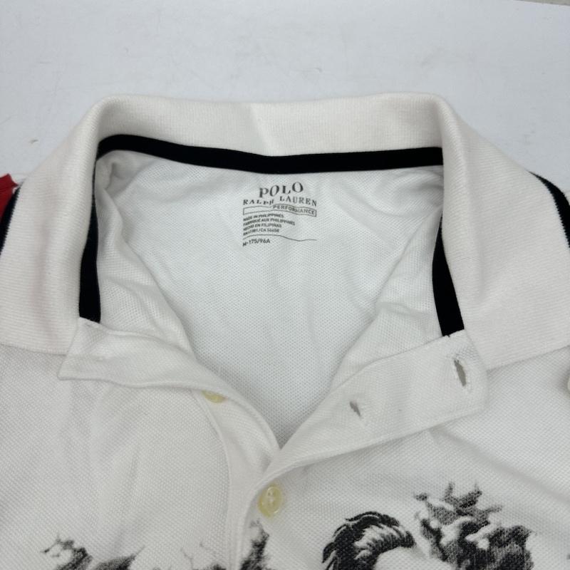 ポロラルフローレン POLO RALPH LAUREN ポロシャツ 半袖 1992 STADIUM 復刻 槍投げ プリント ポロシャツ M 白 / ホワイト / white X 赤 / レッド / red メンズ USED 古着 中古 50141345