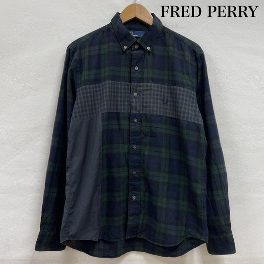 フレッドペリー FRED PERRY シャツ、ブラウス 長袖 マルチチェック 切替 ロングスリーブ ボタンダウン シャツ F4449 M チェック X ワンポイント X ロゴ、文字 X 刺繍 緑 / グリーン / green メンズ USED 古着 中古 50141350