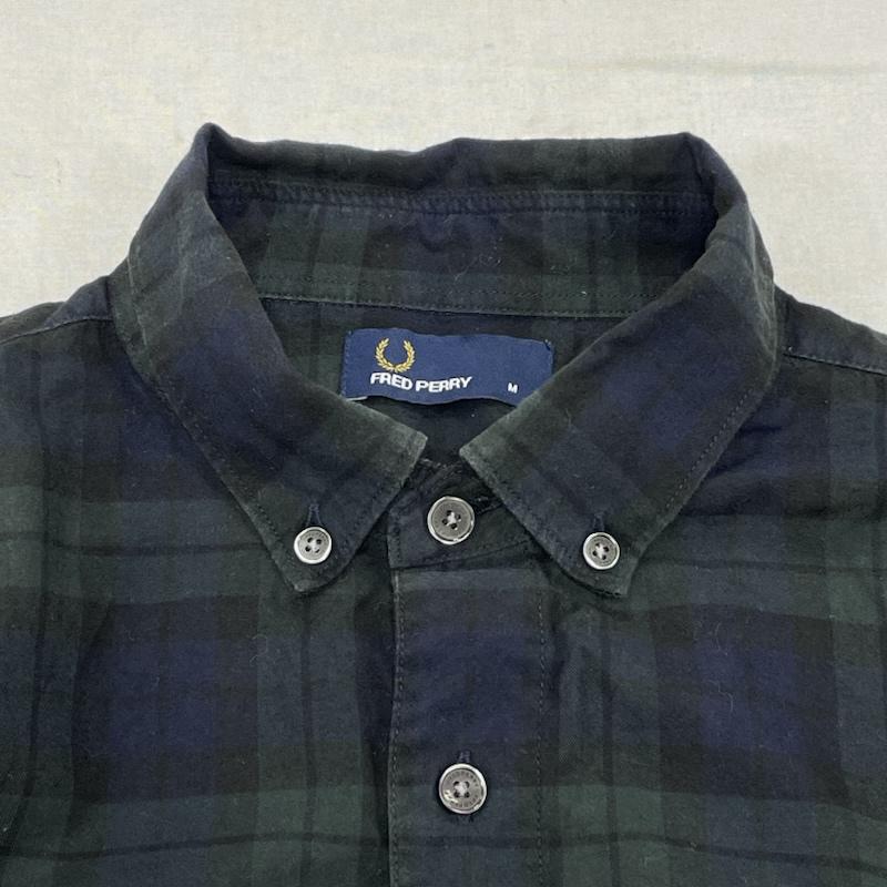 フレッドペリー FRED PERRY シャツ、ブラウス 長袖 マルチチェック 切替 ロングスリーブ ボタンダウン シャツ F4449 M チェック X ワンポイント X ロゴ、文字 X 刺繍 緑 / グリーン / green メンズ USED 古着 中古 50141350