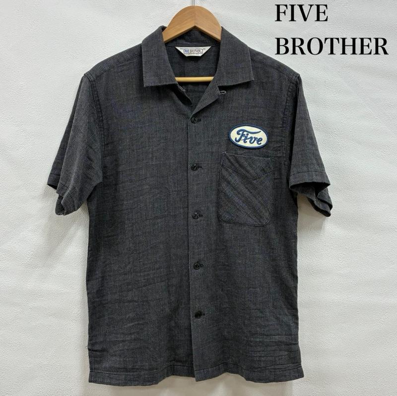 ファイブブラザー FIVE BROTHER シャツ、ブラウス 半袖 ブラック シャンブレー オープンカラー ワーク シャツ 半袖 開襟 オーバル ワッペン S ワンポイント X ロゴ、文字 チャコールグレー / チャコールグレー / メンズ USED 古着 中古 50141352
