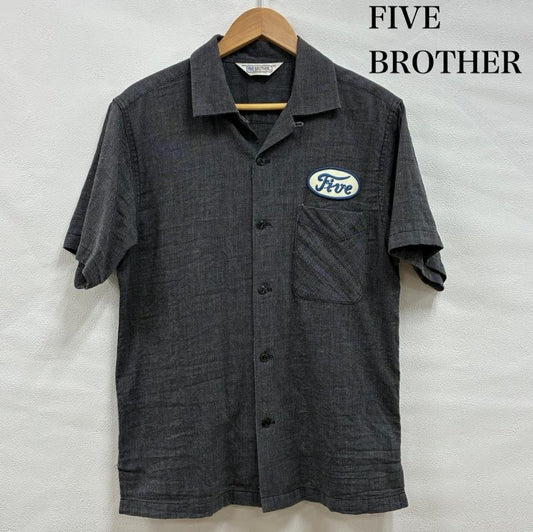 ファイブブラザー FIVE BROTHER シャツ、ブラウス 半袖 ブラック シャンブレー オープンカラー ワーク シャツ 半袖 開襟 オーバル ワッペン S ワンポイント X ロゴ、文字 チャコールグレー / チャコールグレー / メンズ USED 古着 中古 50141352