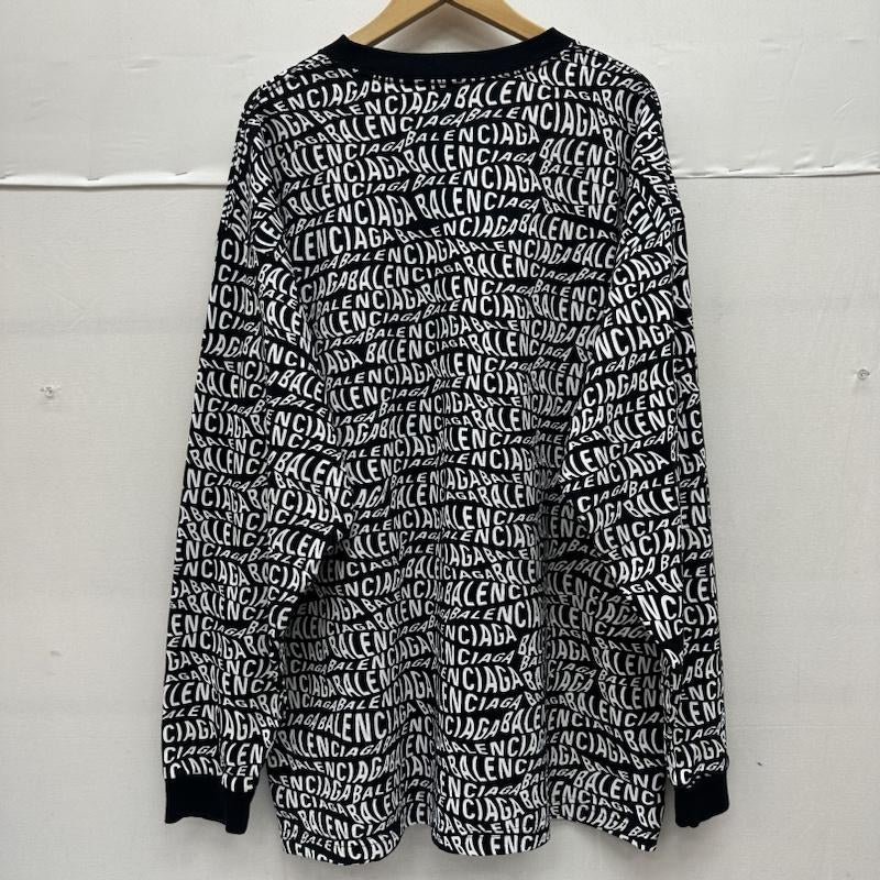 バレンシアガ BALENCIAGA Tシャツ 長袖 19AW Wave Logo ウェーブ ロゴ 総柄 ロンT DT32 583113 TFV48 1070 XS 黒 / ブラック / black X 白 / ホワイト / white メンズ USED 古着 中古 50141417