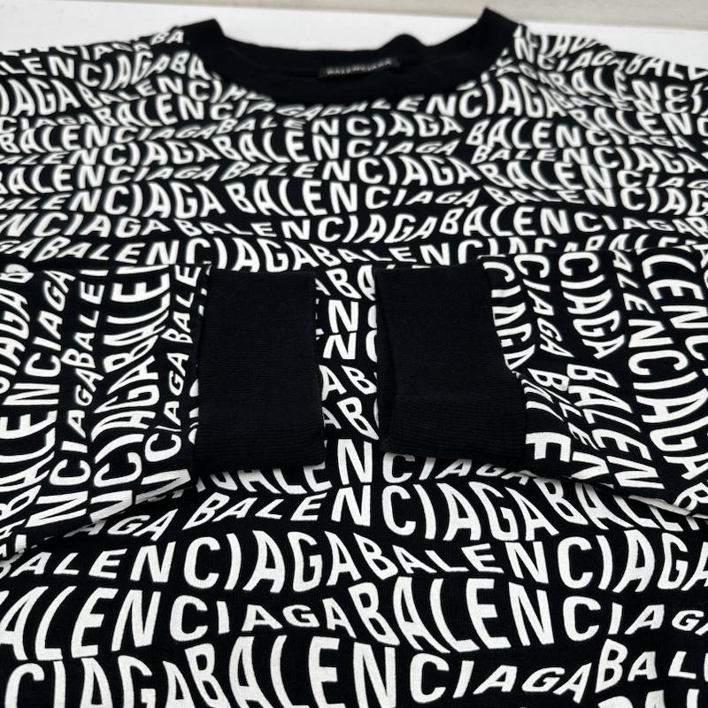 バレンシアガ BALENCIAGA Tシャツ 長袖 19AW Wave Logo ウェーブ ロゴ 総柄 ロンT DT32 583113 TFV48 1070 XS 黒 / ブラック / black X 白 / ホワイト / white メンズ USED 古着 中古 50141417