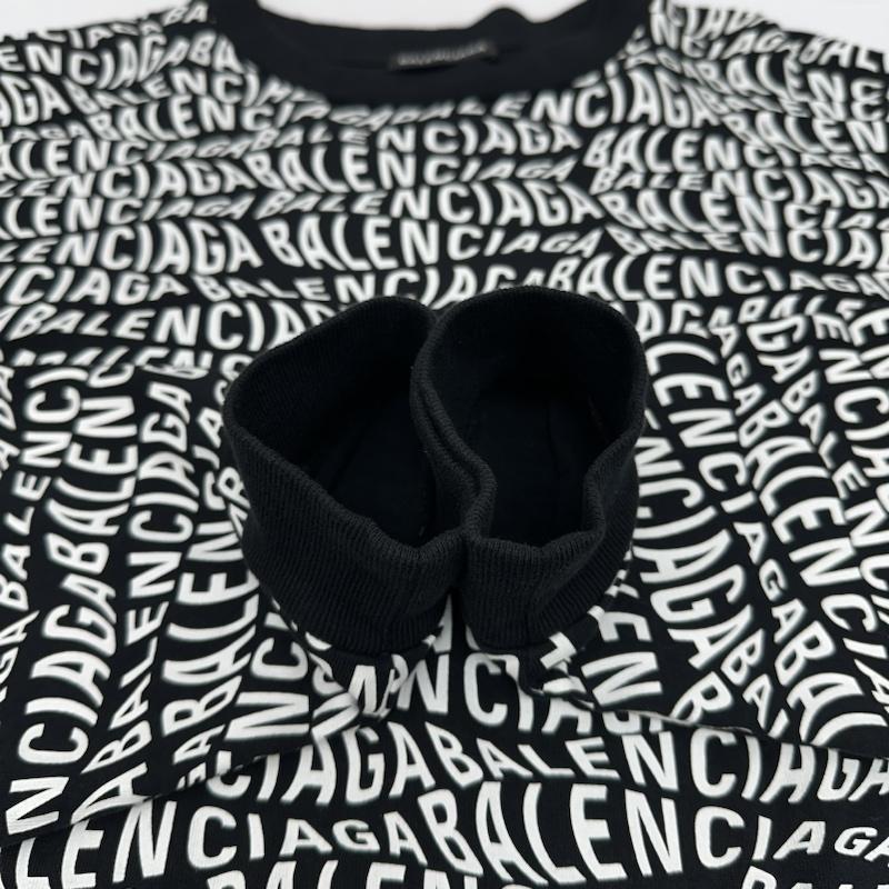 バレンシアガ BALENCIAGA Tシャツ 長袖 19AW Wave Logo ウェーブ ロゴ 総柄 ロンT DT32 583113 TFV48 1070 XS 黒 / ブラック / black X 白 / ホワイト / white メンズ USED 古着 中古 50141417