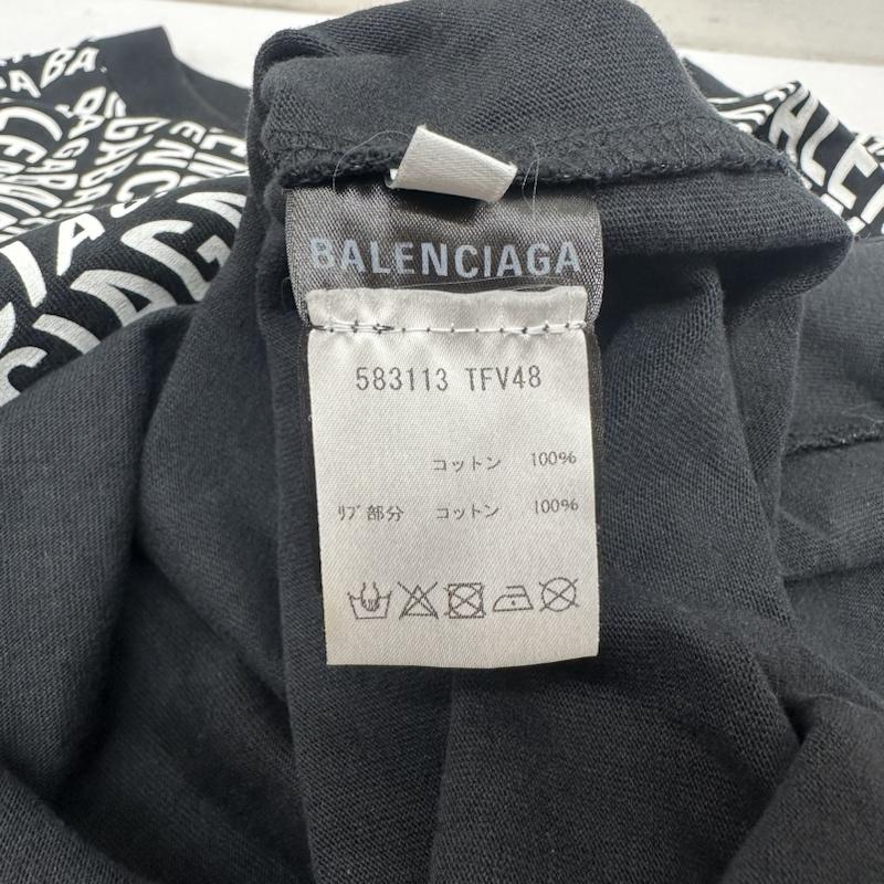 バレンシアガ BALENCIAGA Tシャツ 長袖 19AW Wave Logo ウェーブ ロゴ 総柄 ロンT DT32 583113 TFV48 1070 XS 黒 / ブラック / black X 白 / ホワイト / white メンズ USED 古着 中古 50141417