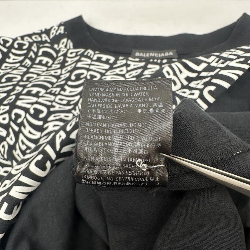 バレンシアガ BALENCIAGA Tシャツ 長袖 19AW Wave Logo ウェーブ ロゴ 総柄 ロンT DT32 583113 TFV48 1070 XS 黒 / ブラック / black X 白 / ホワイト / white メンズ USED 古着 中古 50141417