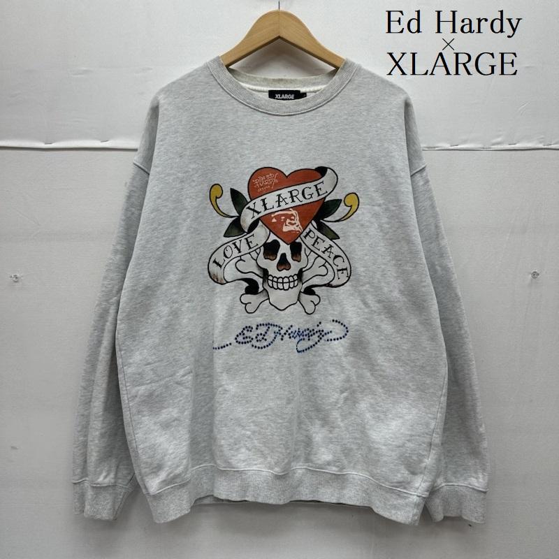 エドハーディー Ed Hardy トレーナー 長袖 X-LARGE ラインストーン スカル プリント スウェット 101223012029 L 灰 / グレー / gray メンズ USED 古着 中古 50141418
