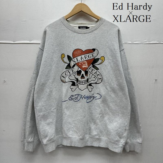 エドハーディー Ed Hardy トレーナー 長袖 X-LARGE ラインストーン スカル プリント スウェット 101223012029 L 灰 / グレー / gray メンズ USED 古着 中古 50141418