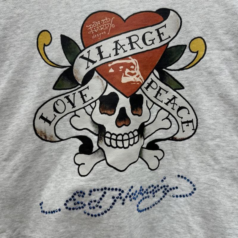 エドハーディー Ed Hardy トレーナー 長袖 X-LARGE ラインストーン スカル プリント スウェット 101223012029 L 灰 / グレー / gray メンズ USED 古着 中古 50141418