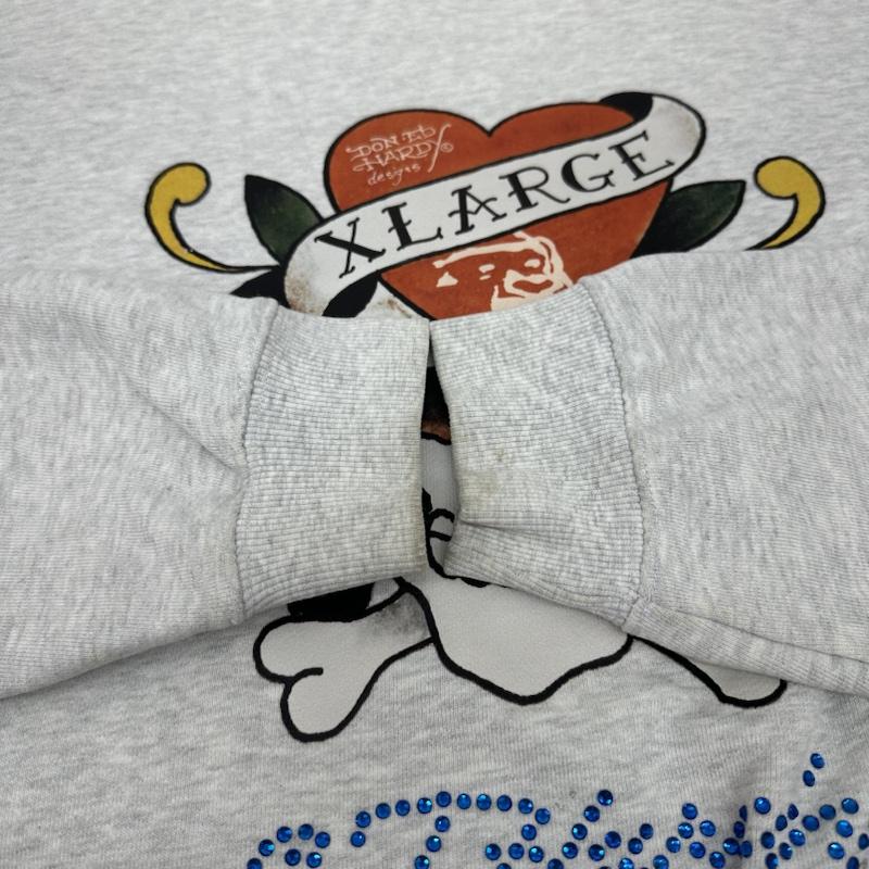 エドハーディー Ed Hardy トレーナー 長袖 X-LARGE ラインストーン スカル プリント スウェット 101223012029 L 灰 / グレー / gray メンズ USED 古着 中古 50141418