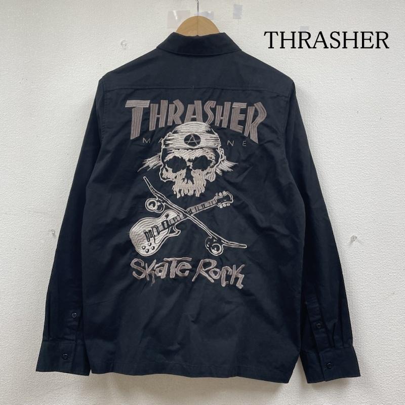 スラッシャー THRASHER シャツ、ブラウス 長袖 長袖 シャツ ブラウス ロングスリーブ skate rock スカル 刺繍 ロゴ L ロゴ、文字 X スカル X 刺繍 黒 / ブラック / black メンズ USED 古着 中古 50141476