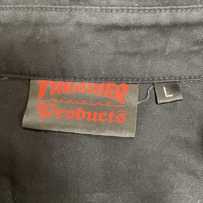 スラッシャー THRASHER シャツ、ブラウス 長袖 長袖 シャツ ブラウス ロングスリーブ skate rock スカル 刺繍 ロゴ L ロゴ、文字 X スカル X 刺繍 黒 / ブラック / black メンズ USED 古着 中古 50141476