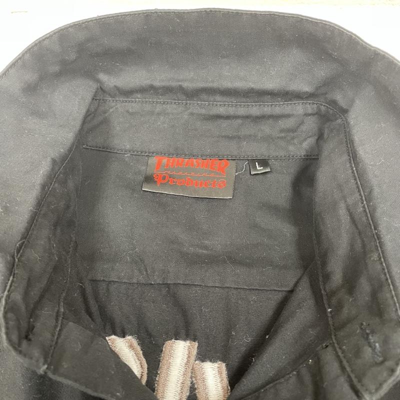 スラッシャー THRASHER シャツ、ブラウス 長袖 長袖 シャツ ブラウス ロングスリーブ skate rock スカル 刺繍 ロゴ L ロゴ、文字 X スカル X 刺繍 黒 / ブラック / black メンズ USED 古着 中古 50141476