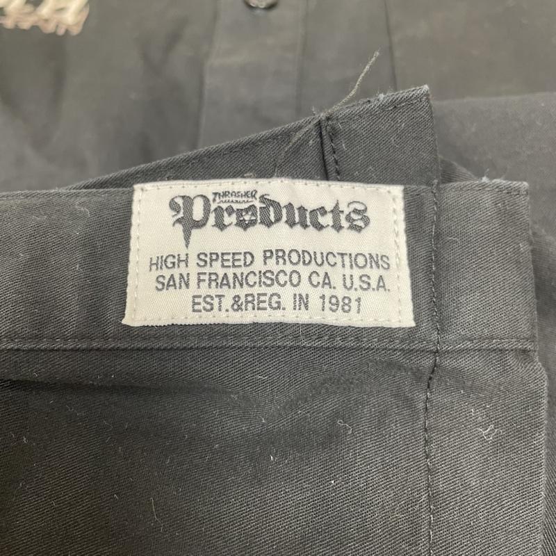 スラッシャー THRASHER シャツ、ブラウス 長袖 長袖 シャツ ブラウス ロングスリーブ skate rock スカル 刺繍 ロゴ L ロゴ、文字 X スカル X 刺繍 黒 / ブラック / black メンズ USED 古着 中古 50141476