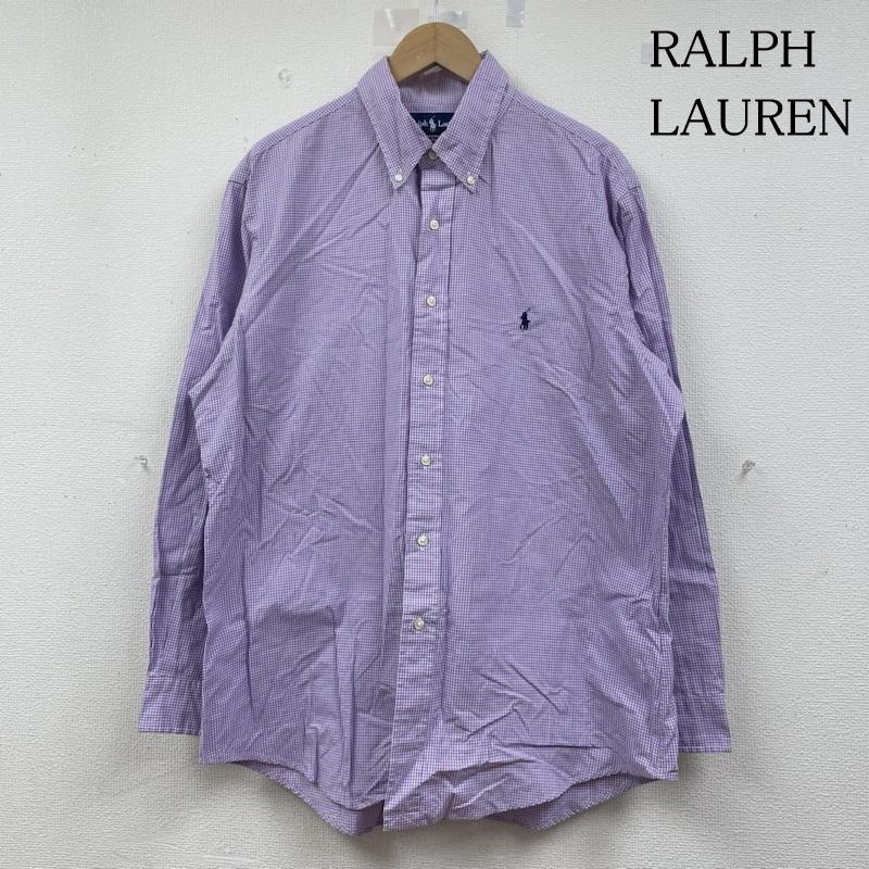 ラルフローレン RALPHLAUREN シャツ、ブラウス 長袖 CLASSIC FIT 長袖 ボタンダウン シャツ ブラウス チェック柄 サイズ17/43 - ロゴ、文字 X 刺繍 X ワンポイント X チェック 白 / ホワイト / white X 紫 / パープル / purple メンズ USED 古着 中古 50141479
