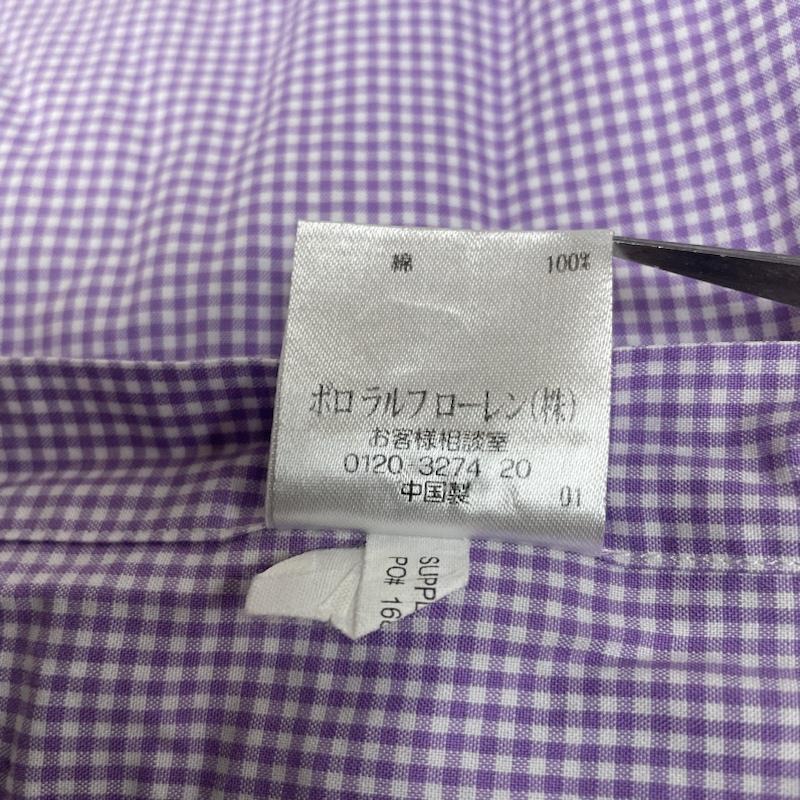 ラルフローレン RALPHLAUREN シャツ、ブラウス 長袖 CLASSIC FIT 長袖 ボタンダウン シャツ ブラウス チェック柄 サイズ17/43 - ロゴ、文字 X 刺繍 X ワンポイント X チェック 白 / ホワイト / white X 紫 / パープル / purple メンズ USED 古着 中古 50141479