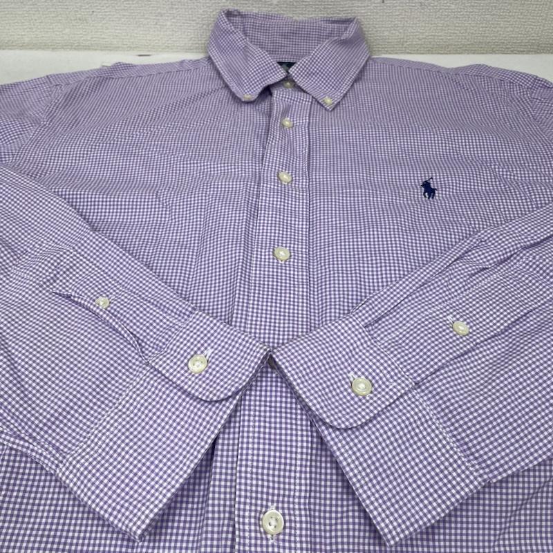 ラルフローレン RALPHLAUREN シャツ、ブラウス 長袖 CLASSIC FIT 長袖 ボタンダウン シャツ ブラウス チェック柄 サイズ17/43 - ロゴ、文字 X 刺繍 X ワンポイント X チェック 白 / ホワイト / white X 紫 / パープル / purple メンズ USED 古着 中古 50141479