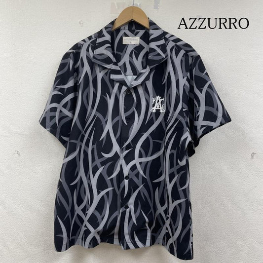 古着 USED シャツ、ブラウス 半袖 AZZURRO オープンカラー 開襟 半袖 シャツ ブラウス トライバル 総柄 プリント L 総柄 X プリント 黒 / ブラック / black X 灰 / グレー / gray メンズ USED 古着 中古 50141501