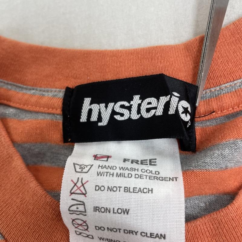 ヒステリック HYSTERIC Tシャツ 半袖 ヒステリックグラマー ボーダー 半袖 Tシャツ クルーネック カットソー 刺繍 スカル FREE ボーダー柄 X ロゴ、文字 X スカル X 刺繍 灰 / グレー / gray X 橙 / オレンジ / orange メンズ USED 古着 中古 50141589