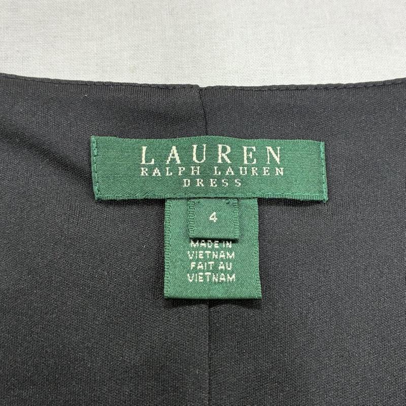 ローレンラルフローレン LAUREN RALPH LAUREN ワンピース ひざ丈スカート 袖フリル ツイスト フロント パーティ ドレス ワンピース ビーズ ブローチ セレモニー L ワンポイント 黒 / ブラック / black レディース USED 古着 中古 50141660